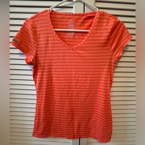 Danskin Now Bright Orange Striped Dri Fit Athletic Shirt - Size Small (4-6)